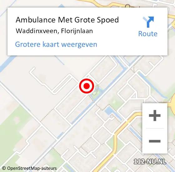 Locatie op kaart van de 112 melding: Ambulance Met Grote Spoed Naar Waddinxveen, Florijnlaan op 11 mei 2022 07:33