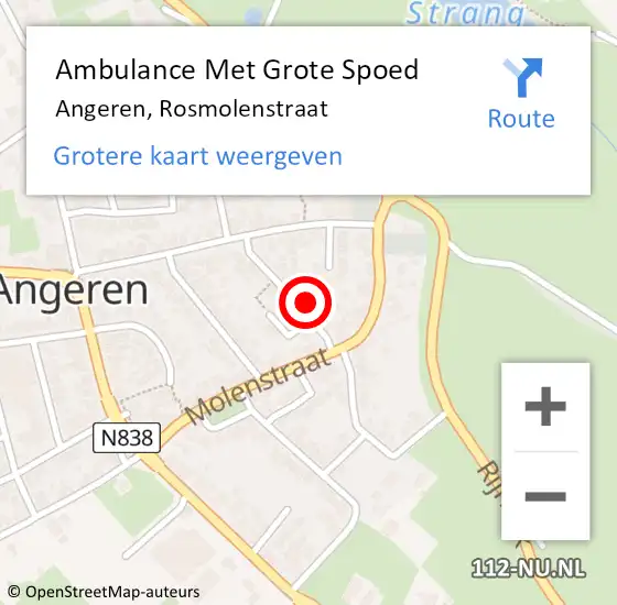 Locatie op kaart van de 112 melding: Ambulance Met Grote Spoed Naar Angeren, Rosmolenstraat op 11 mei 2022 07:41