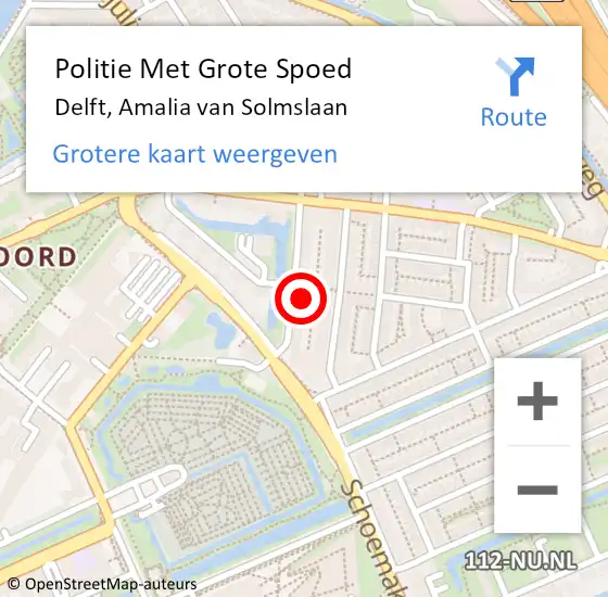 Locatie op kaart van de 112 melding: Politie Met Grote Spoed Naar Delft, Amalia van Solmslaan op 11 mei 2022 07:47