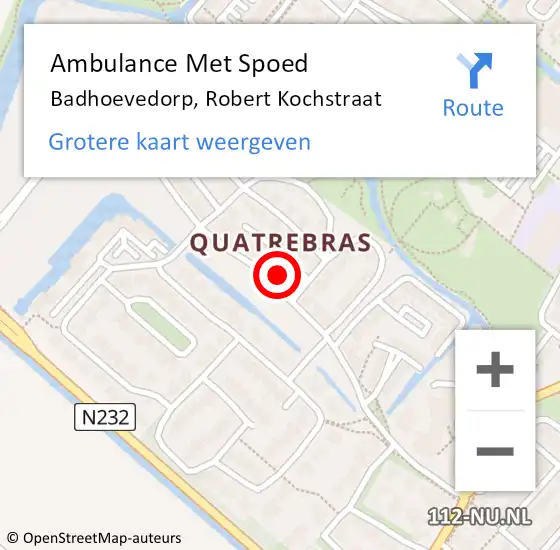Locatie op kaart van de 112 melding: Ambulance Met Spoed Naar Badhoevedorp, Robert Kochstraat op 11 mei 2022 07:51