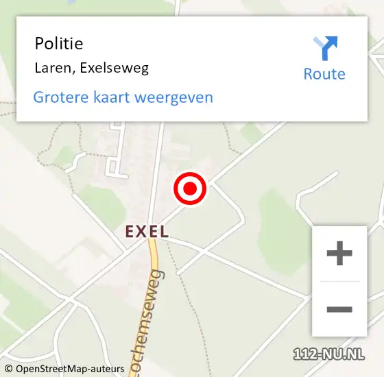 Locatie op kaart van de 112 melding: Politie Laren, Exelseweg op 11 mei 2022 07:55