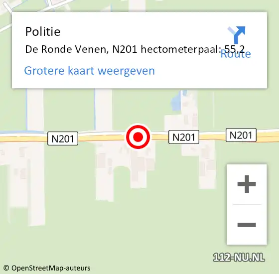 Locatie op kaart van de 112 melding: Politie De Ronde Venen, N201 hectometerpaal: 55,2 op 11 mei 2022 08:04