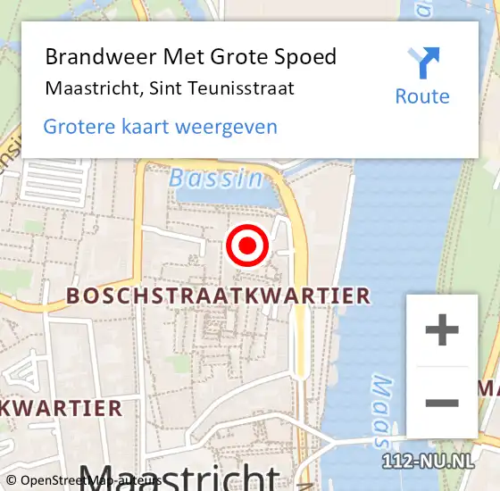 Locatie op kaart van de 112 melding: Brandweer Met Grote Spoed Naar Maastricht, Sint Teunisstraat op 11 mei 2022 08:05