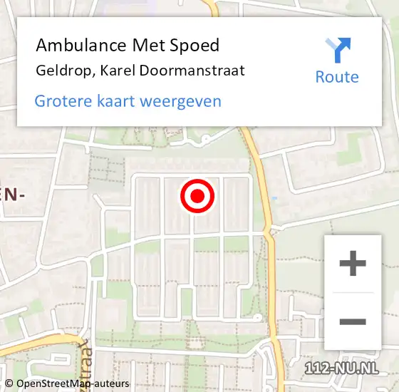 Locatie op kaart van de 112 melding: Ambulance Met Spoed Naar Geldrop, Karel Doormanstraat op 17 juli 2014 01:57