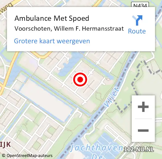 Locatie op kaart van de 112 melding: Ambulance Met Spoed Naar Voorschoten, Willem F. Hermansstraat op 11 mei 2022 08:44