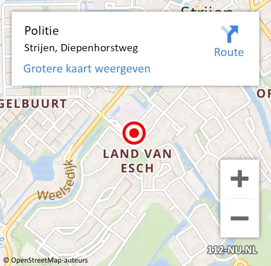 Locatie op kaart van de 112 melding: Politie Strijen, Diepenhorstweg op 11 mei 2022 09:10