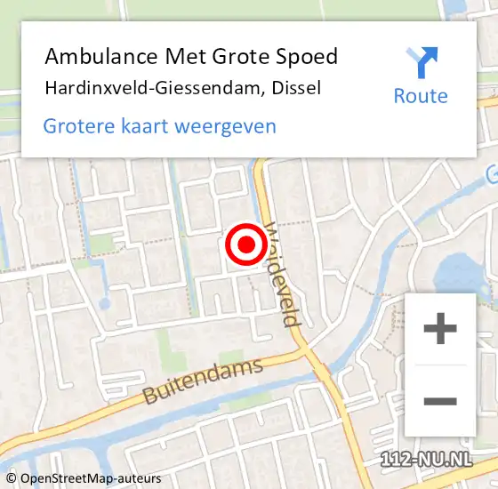 Locatie op kaart van de 112 melding: Ambulance Met Grote Spoed Naar Hardinxveld-Giessendam, Dissel op 11 mei 2022 09:20