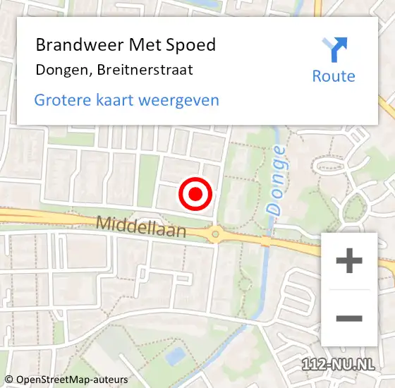 Locatie op kaart van de 112 melding: Brandweer Met Spoed Naar Dongen, Breitnerstraat op 17 juli 2014 02:14