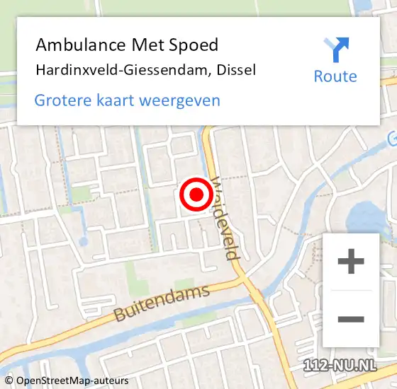 Locatie op kaart van de 112 melding: Ambulance Met Spoed Naar Hardinxveld-Giessendam, Dissel op 11 mei 2022 09:23