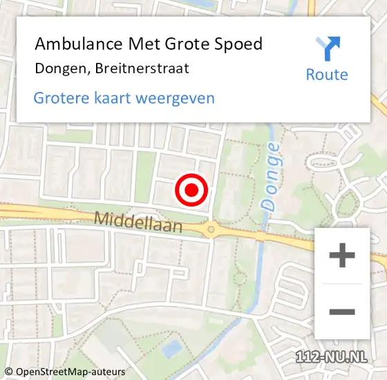 Locatie op kaart van de 112 melding: Ambulance Met Grote Spoed Naar Dongen, Breitnerstraat op 17 juli 2014 02:18