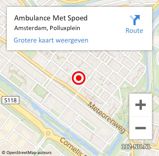 Locatie op kaart van de 112 melding: Ambulance Met Spoed Naar Amsterdam, Polluxplein op 11 mei 2022 10:02