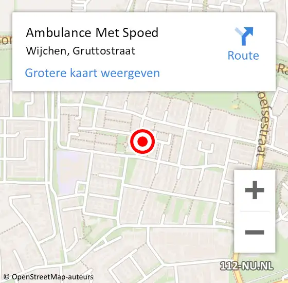 Locatie op kaart van de 112 melding: Ambulance Met Spoed Naar Wijchen, Gruttostraat op 11 mei 2022 10:08