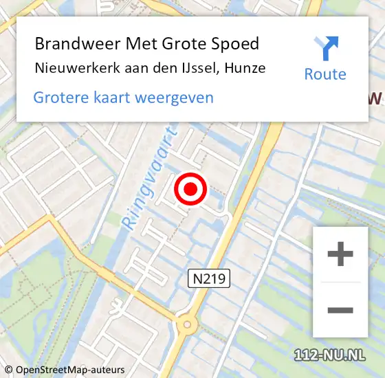 Locatie op kaart van de 112 melding: Brandweer Met Grote Spoed Naar Nieuwerkerk aan den IJssel, Hunze op 11 mei 2022 10:24