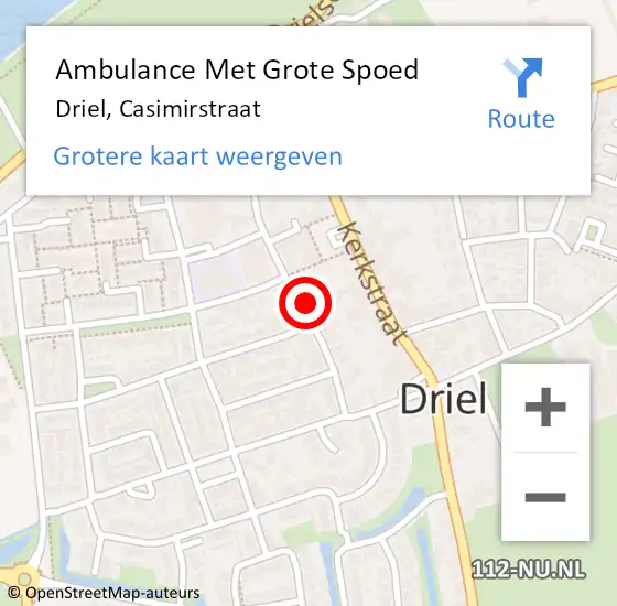 Locatie op kaart van de 112 melding: Ambulance Met Grote Spoed Naar Driel, Casimirstraat op 11 mei 2022 10:31