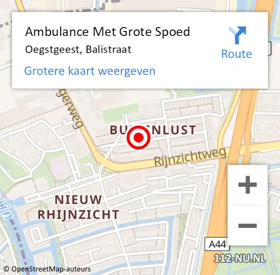 Locatie op kaart van de 112 melding: Ambulance Met Grote Spoed Naar Oegstgeest, Balistraat op 11 mei 2022 10:51