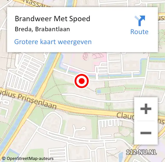 Locatie op kaart van de 112 melding: Brandweer Met Spoed Naar Breda, Brabantlaan op 11 mei 2022 11:01