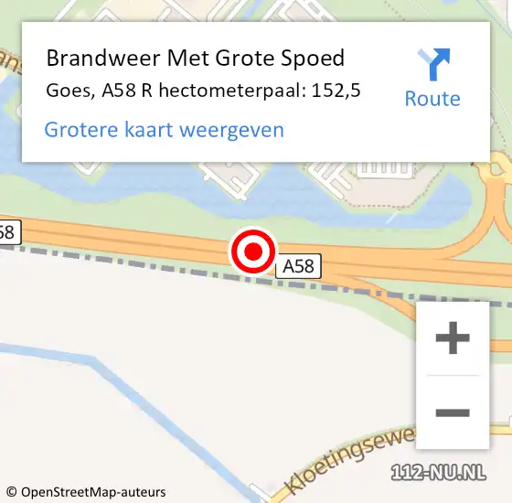 Locatie op kaart van de 112 melding: Brandweer Met Grote Spoed Naar Goes, A58 R hectometerpaal: 152,5 op 8 oktober 2013 15:00