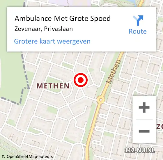 Locatie op kaart van de 112 melding: Ambulance Met Grote Spoed Naar Zevenaar, Privaslaan op 11 mei 2022 11:21