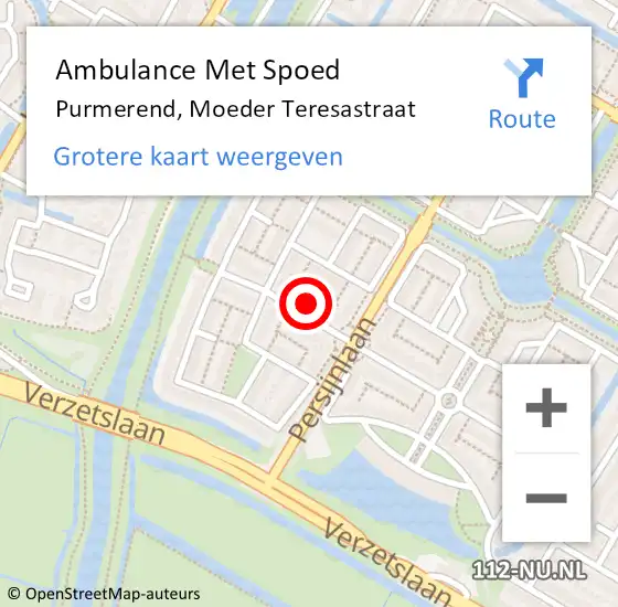 Locatie op kaart van de 112 melding: Ambulance Met Spoed Naar Purmerend, Moeder Teresastraat op 11 mei 2022 11:38