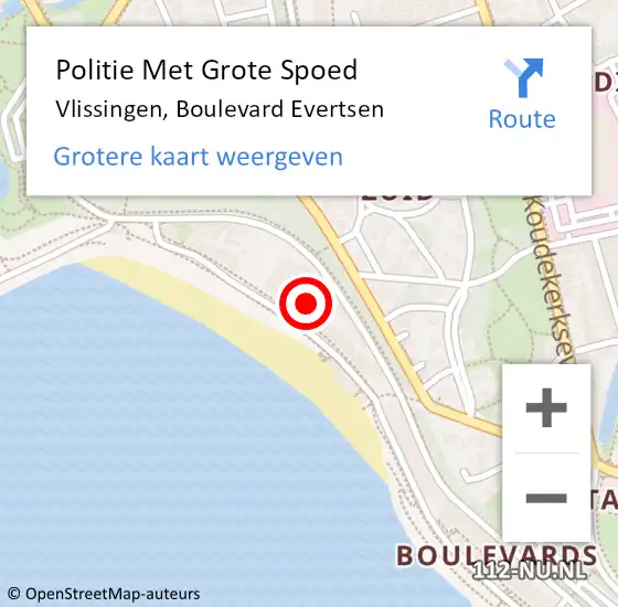Locatie op kaart van de 112 melding: Politie Met Grote Spoed Naar Vlissingen, Boulevard Evertsen op 11 mei 2022 12:23