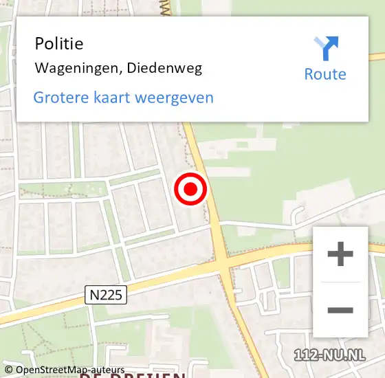 Locatie op kaart van de 112 melding: Politie Wageningen, Diedenweg op 11 mei 2022 12:27