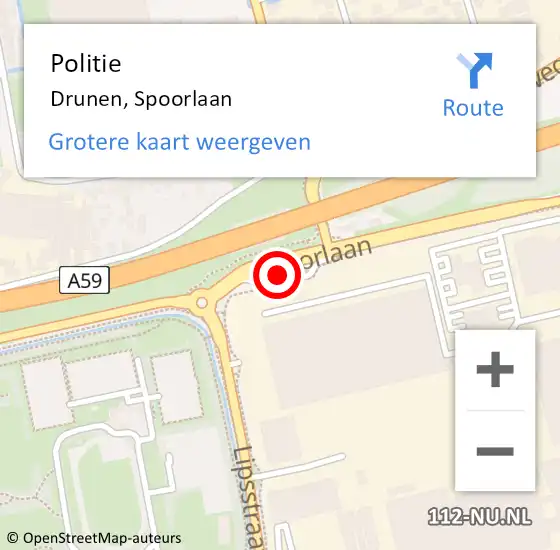 Locatie op kaart van de 112 melding: Politie Drunen, Spoorlaan op 11 mei 2022 12:30
