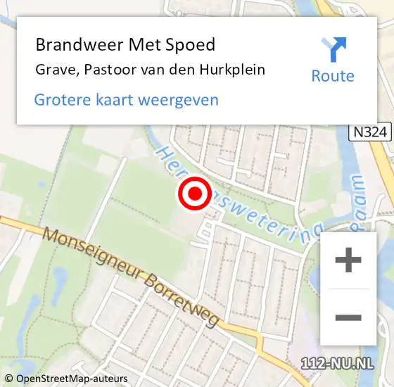 Locatie op kaart van de 112 melding: Brandweer Met Spoed Naar Grave, Pastoor van den Hurkplein op 11 mei 2022 12:52