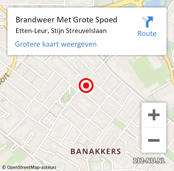 Locatie op kaart van de 112 melding: Brandweer Met Grote Spoed Naar Etten-Leur, Stijn Streuvelslaan op 11 mei 2022 12:58