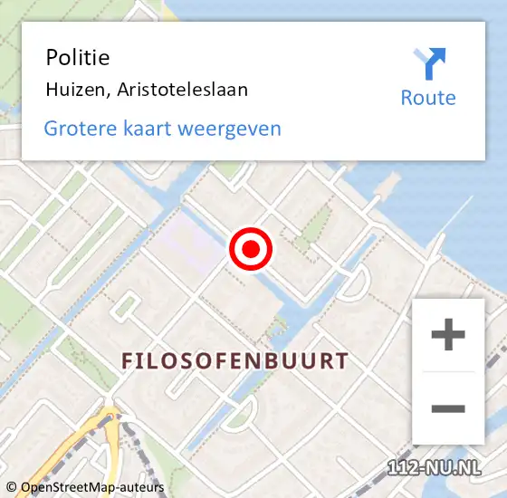 Locatie op kaart van de 112 melding: Politie Huizen, Aristoteleslaan op 11 mei 2022 13:00