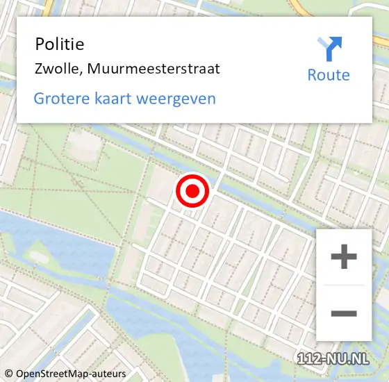 Locatie op kaart van de 112 melding: Politie Zwolle, Muurmeesterstraat op 11 mei 2022 13:00