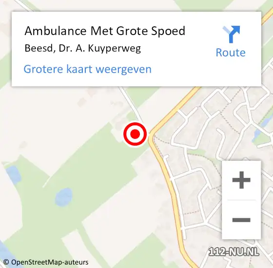 Locatie op kaart van de 112 melding: Ambulance Met Grote Spoed Naar Beesd, Dr. A. Kuyperweg op 11 mei 2022 13:07