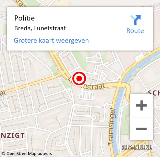 Locatie op kaart van de 112 melding: Politie Breda, Lunetstraat op 11 mei 2022 13:11