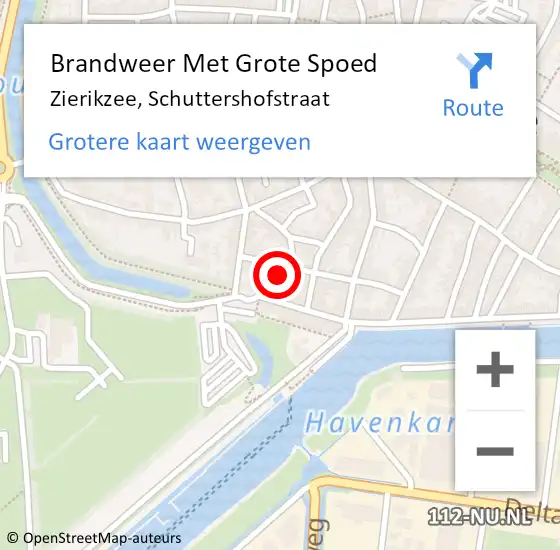 Locatie op kaart van de 112 melding: Brandweer Met Grote Spoed Naar Zierikzee, Schuttershofstraat op 11 mei 2022 13:12