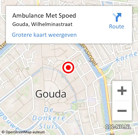Locatie op kaart van de 112 melding: Ambulance Met Spoed Naar Gouda, Wilhelminastraat op 11 mei 2022 13:29