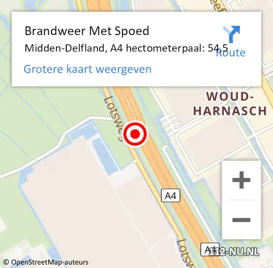 Locatie op kaart van de 112 melding: Brandweer Met Spoed Naar Midden-Delfland, A4 hectometerpaal: 54,5 op 11 mei 2022 13:36