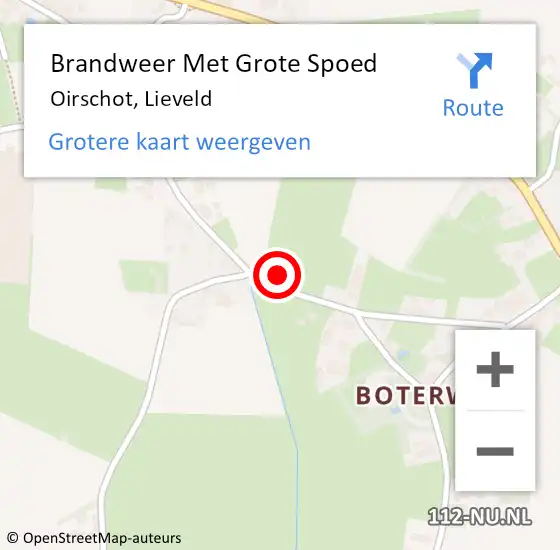 Locatie op kaart van de 112 melding: Brandweer Met Grote Spoed Naar Oirschot, Lieveld op 11 mei 2022 13:46