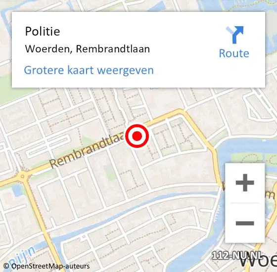 Locatie op kaart van de 112 melding: Politie Woerden, Rembrandtlaan op 11 mei 2022 13:55