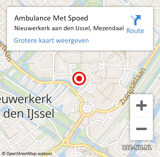 Locatie op kaart van de 112 melding: Ambulance Met Spoed Naar Nieuwerkerk aan den IJssel, Mezendaal op 11 mei 2022 14:24