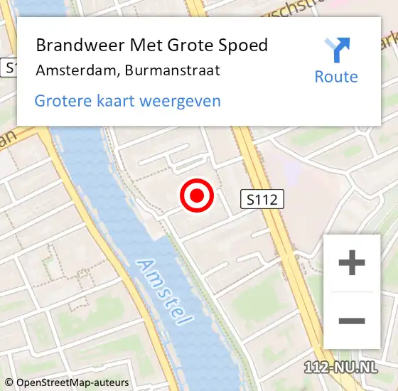 Locatie op kaart van de 112 melding: Brandweer Met Grote Spoed Naar Amsterdam, Burmanstraat op 11 mei 2022 14:43
