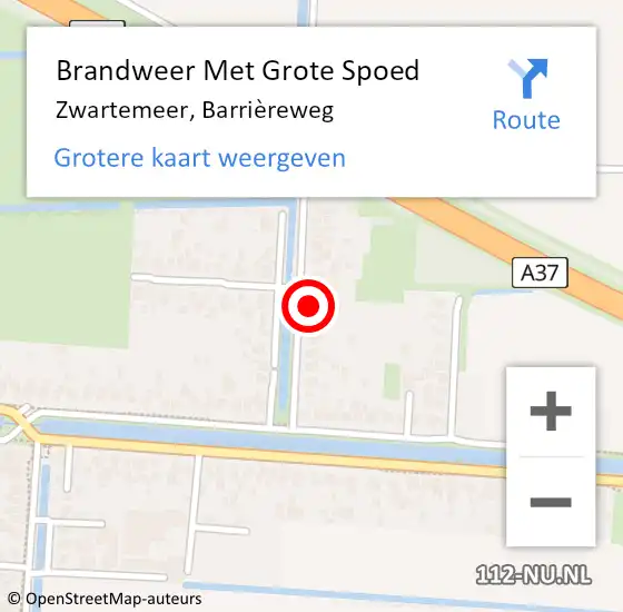 Locatie op kaart van de 112 melding: Brandweer Met Grote Spoed Naar Zwartemeer, Barrièreweg op 11 mei 2022 14:48