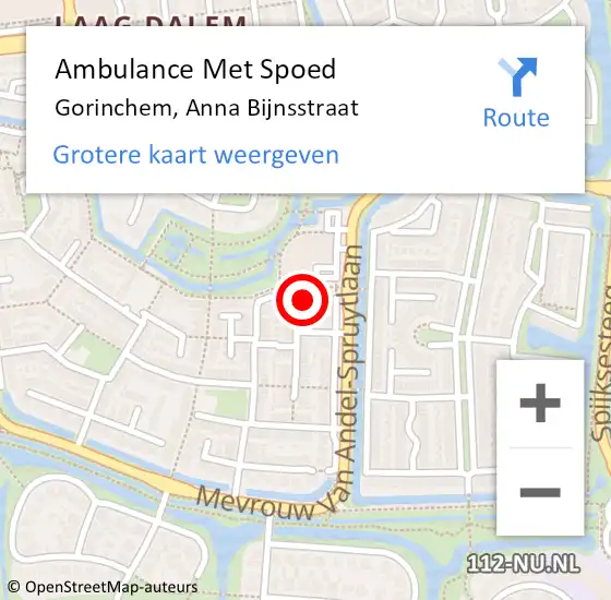 Locatie op kaart van de 112 melding: Ambulance Met Spoed Naar Gorinchem, Anna Bijnsstraat op 11 mei 2022 15:00