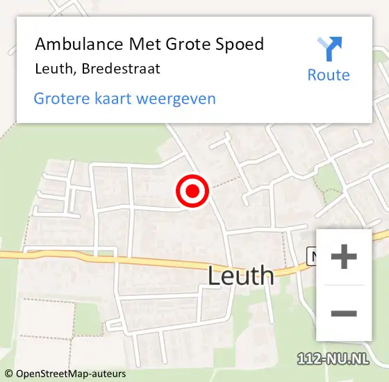 Locatie op kaart van de 112 melding: Ambulance Met Grote Spoed Naar Leuth, Bredestraat op 11 mei 2022 15:09