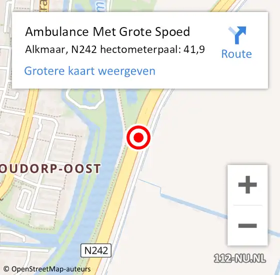 Locatie op kaart van de 112 melding: Ambulance Met Grote Spoed Naar Alkmaar, N242 hectometerpaal: 41,9 op 11 mei 2022 15:41