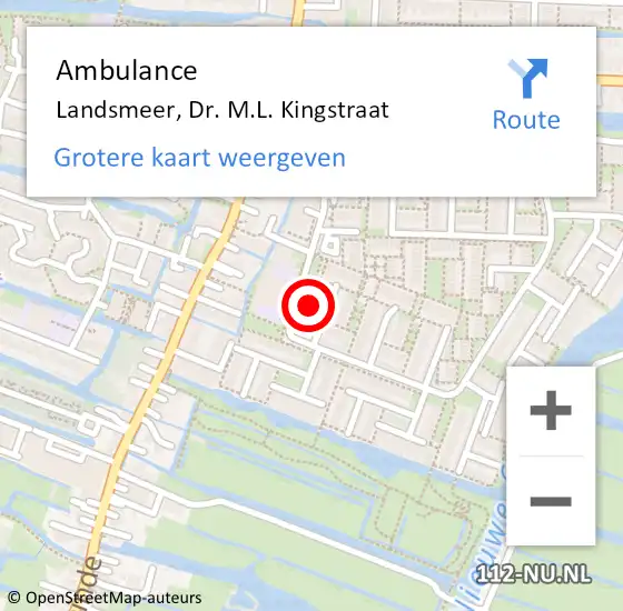 Locatie op kaart van de 112 melding: Ambulance Landsmeer, Dr. M.L. Kingstraat op 11 mei 2022 15:57