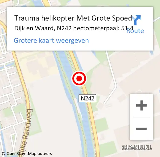 Locatie op kaart van de 112 melding: Trauma helikopter Met Grote Spoed Naar Dijk en Waard, N242 hectometerpaal: 51,4 op 11 mei 2022 16:20