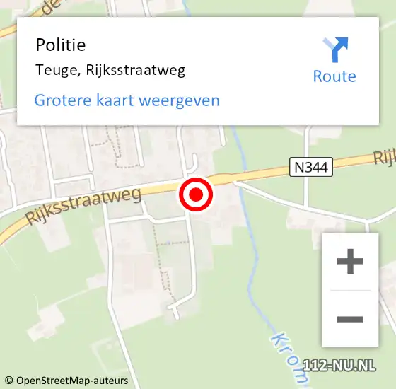 Locatie op kaart van de 112 melding: Politie Teuge, Rijksstraatweg op 11 mei 2022 16:22