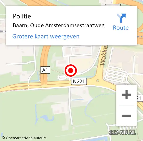 Locatie op kaart van de 112 melding: Politie Baarn, Oude Amsterdamsestraatweg op 11 mei 2022 16:36