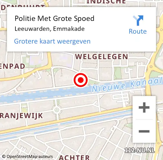 Locatie op kaart van de 112 melding: Politie Met Grote Spoed Naar Leeuwarden, Emmakade op 11 mei 2022 16:59