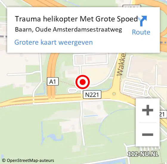 Locatie op kaart van de 112 melding: Trauma helikopter Met Grote Spoed Naar Baarn, Oude Amsterdamsestraatweg op 11 mei 2022 17:12