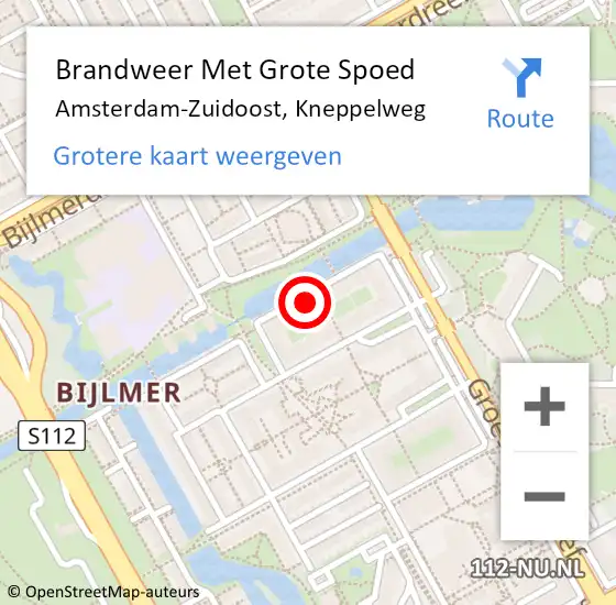 Locatie op kaart van de 112 melding: Brandweer Met Grote Spoed Naar Amsterdam-Zuidoost, Kneppelweg op 11 mei 2022 17:13